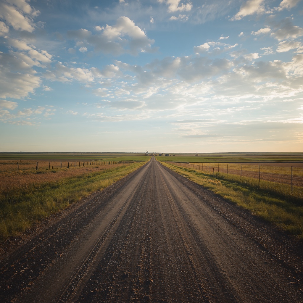 Gravel lease road running straight through Peace Region farmland